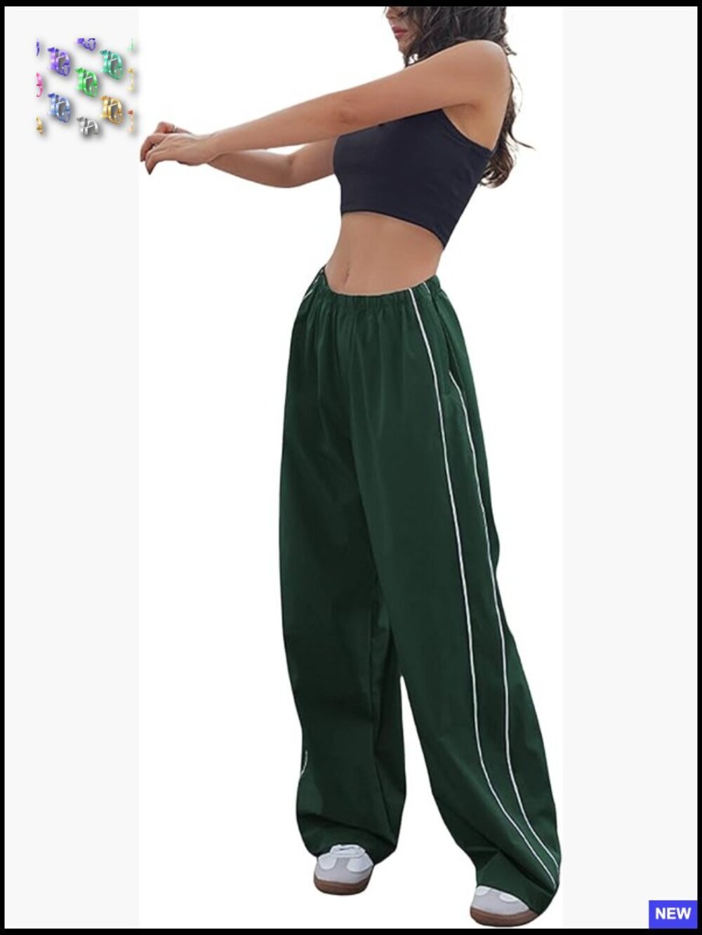 Wide Leg Track Pants Slouchy Stripe Detail Jogger Sweatpants Y2K Retro